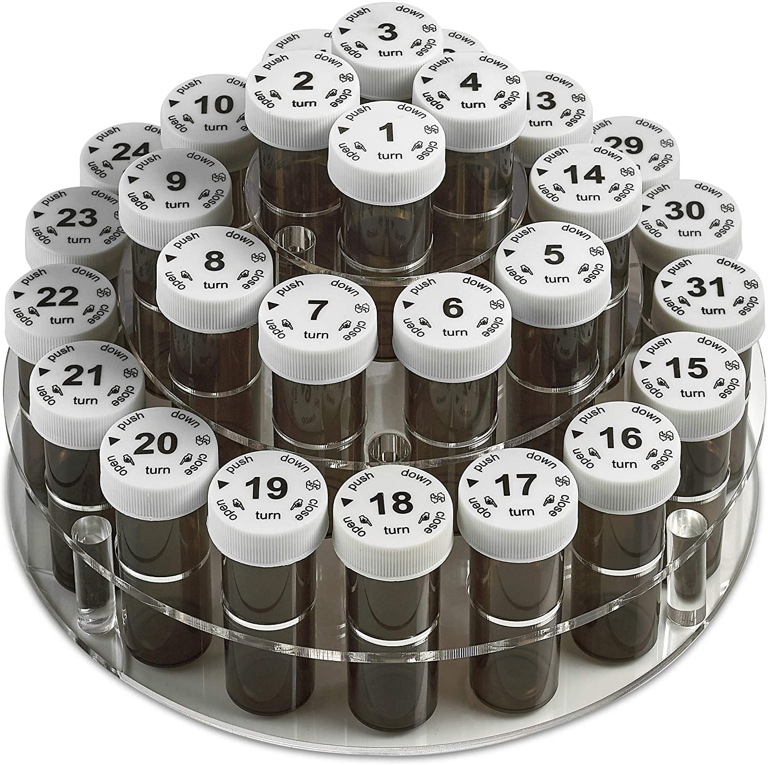 MEDca Monthly Pill Bottle Organizer Caddy 31 Numbered FullSize Pill