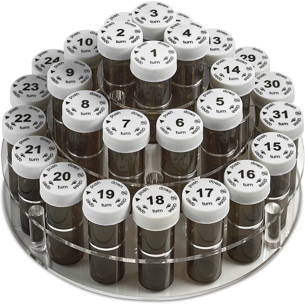 Monthly Pill Bottle Organizer Caddy 31 Numbered FullSize Pill