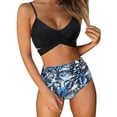 thumbnail image 3 of Women's Striped Print Bikini Set Push Up Padded Two Piece Sexy Swimsuit Beachwear for Summer Vacation Pool Party,Blue,S, 3 of 9