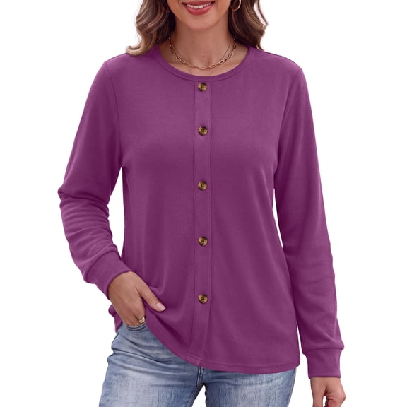 MOSHU Crewneck Sweatshirts for Women Decorative Buttons Long Sleeve Shirts Fashion Pullover Womens Sweatshirts Fall Tops