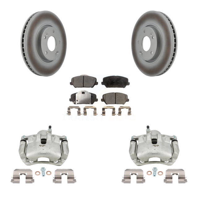 Transit Auto Front Disc Brake Caliper Coated Rotors and Semi-Metallic Pads Kit for Car 2014 Kia Forte SX Without 15" Factory Wheels KCG-100697P