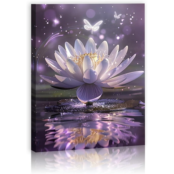 Purple Zen Canvas Wall Art Lotus Flowers Wall Decor Stones Spa Pictures for Bathroom Bedroom Yoga Meditation Room Framed 16"x12"