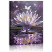 Purple Zen Canvas Wall Art Lotus Flowers Wall Decor Stones Spa Pictures for Bathroom Bedroom Yoga Meditation Room Framed 16"x12"