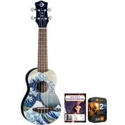 Luna UKE GW SOPRANO Soprano Ukulele with Gigbag Right Handed Great Wave Graphic Finish Bundle with Mel Bay Ukulele Chord Book with Online Video Instruction and 2 Year Extended Protection Plan