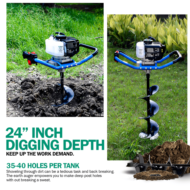 Landworks Gas Powered Earth Auger 3HP 52CC 2 Stroke 8 x 30 Drill Bit 3 4 Output Shaft