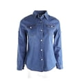 thumbnail image 1 of Camisa con cuello de manga larga para mujer Blusa de mezclilla con botones Tops XBTCLXEBCO azul, Grande, 1 of 6