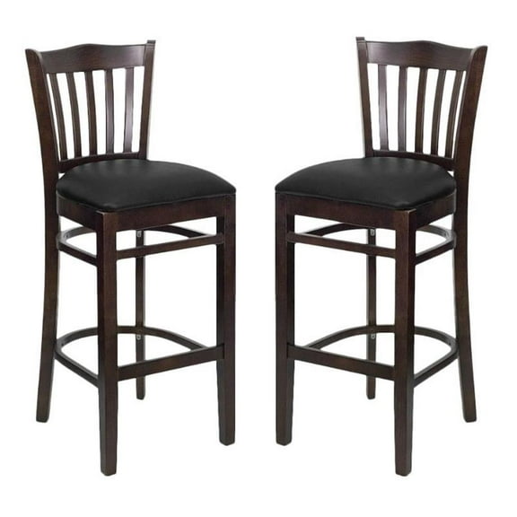 Home Square Hercules 31" Bar Stool in Walnut with Black Seat - Set of 2