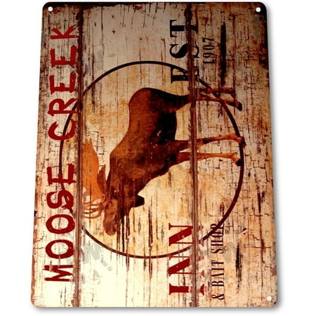 Moose Warning Sign - TIN SIGN B325 Moose Creek Lodge Inn Log Cabin Farm Cottage Rustic Metal Decor, By Tinworld
