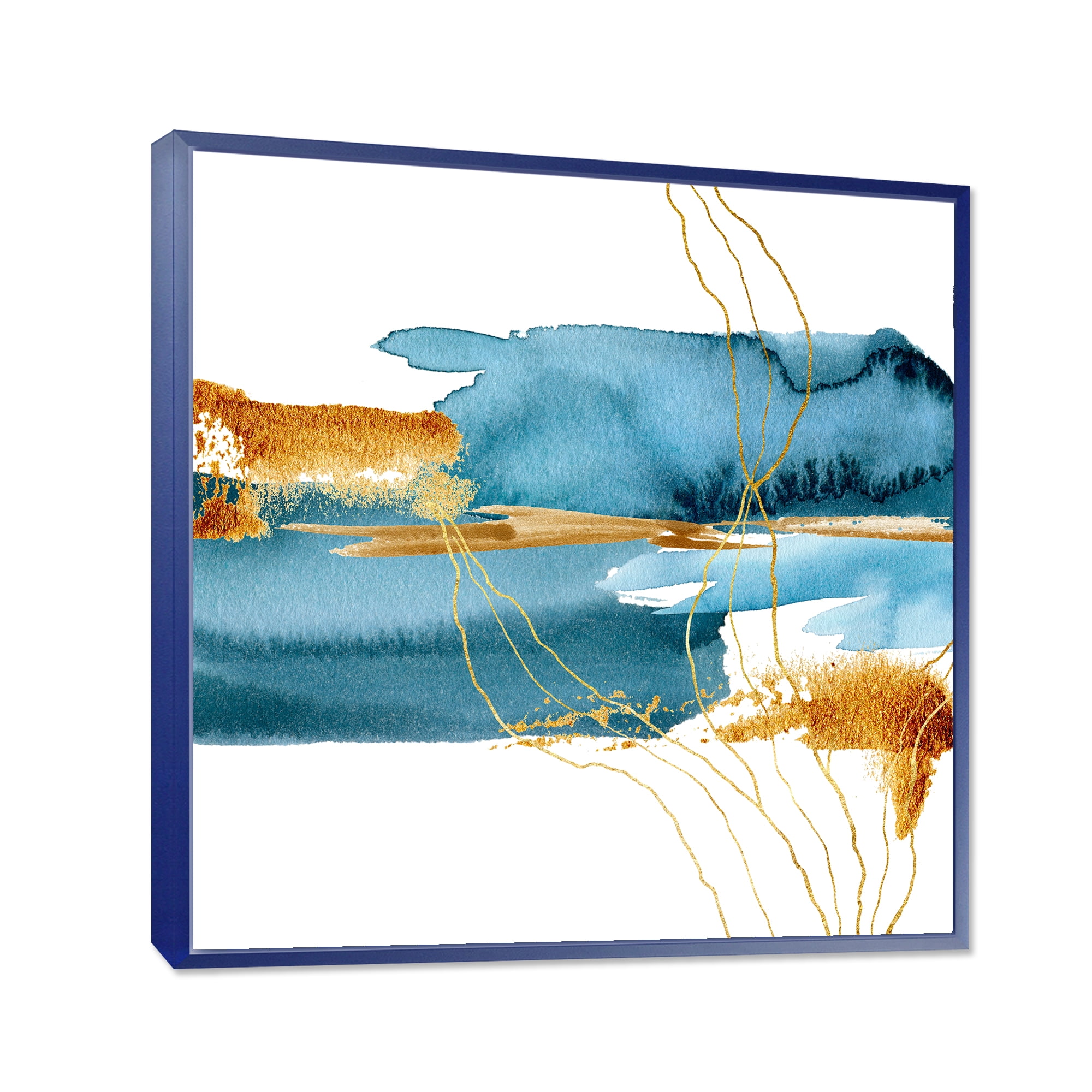 Designart 'Golden Laminaria Branch With Blue Underwater Plant' Modern Framed Canvas Wall Art Print