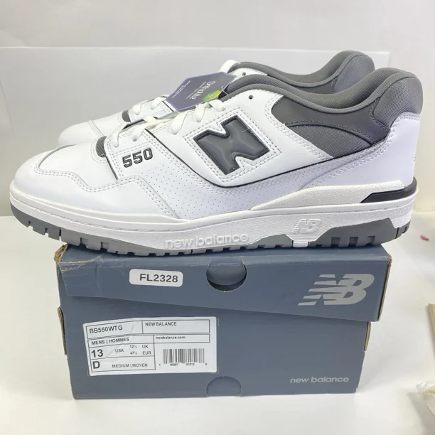 New Balance 550 BB550WTG Sneaker Mens White Gray Leather Size 13 D Medium Width