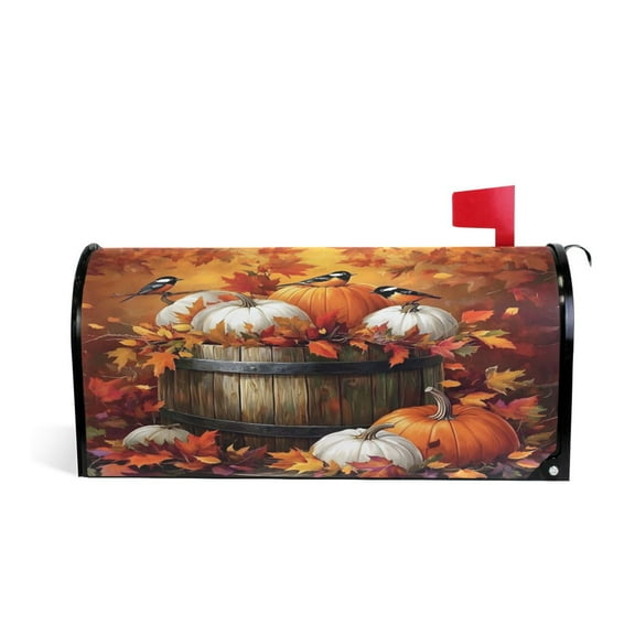 Birds Autumn Leaves Pumpkins Magnetic Mailbox Covers Garden Post Box Wraps Yard Decor 25.5" x20.8"