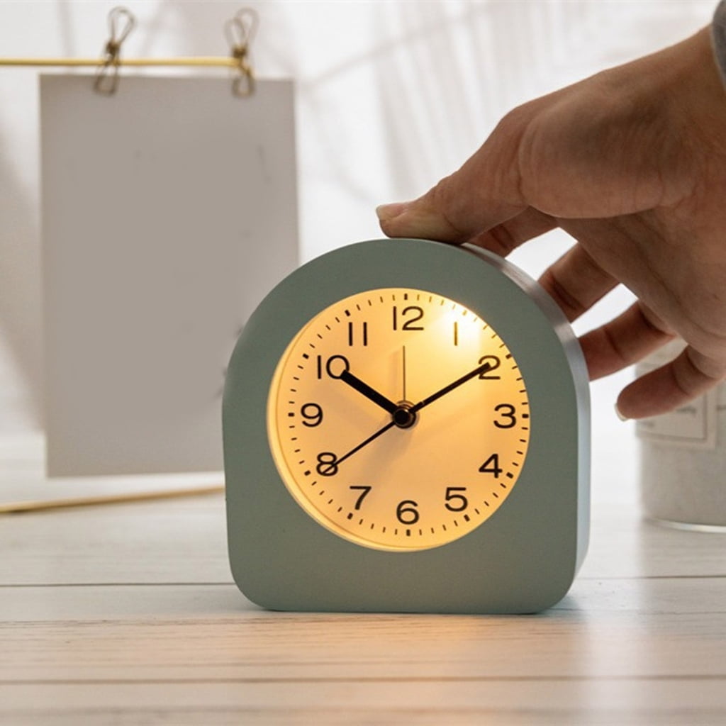 Quiet Wood Analog Alarm Clock for with Night Light Battery Operated Snoozes Bedside