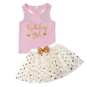 wsevypo Kids Baby Birthday Girl Vest Top + Tutu Skirt Dress Party Clothes Outfit