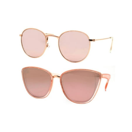 Time and Tru Women's Metal Sunglasses 2-Pack Bundle: Round Sunglasses and Cat-Eye (Best Sunglasses For Eyes Sensitive To Light)