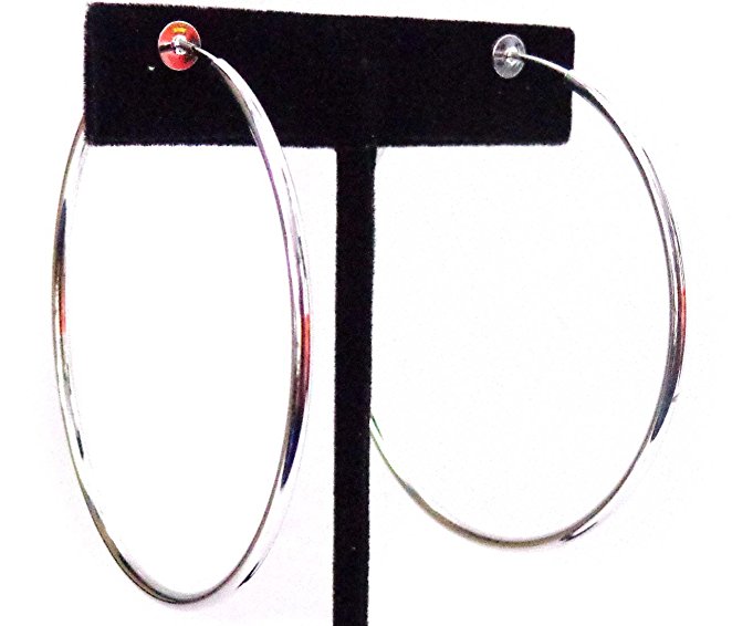 Clipon Hoop Earrings 2.25 inch Silver Steel Hoop Earrings Classic Thin