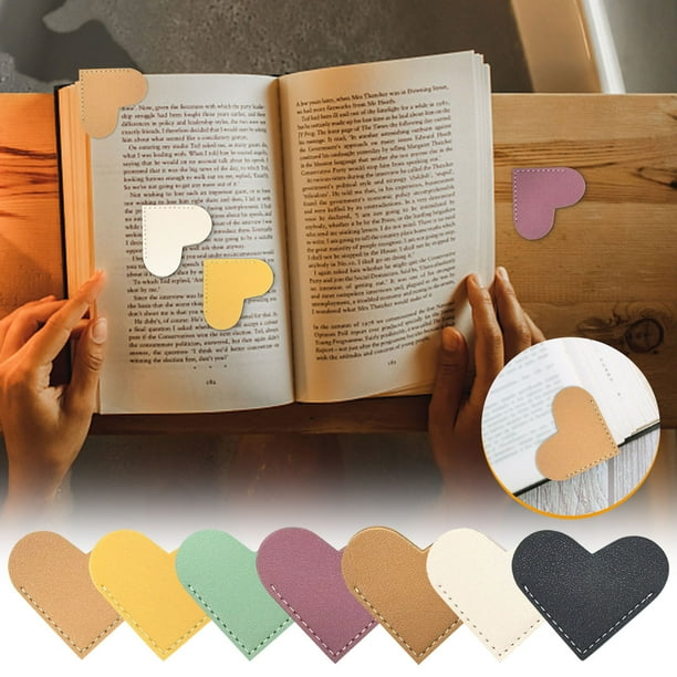 Fiudx Marcapáginas de Cuero con Forma de Corazón, Clip de Esquina Personalizado, Diseño Retro Artesanal, Elegante Accesorio de Lectura, Regalo para Amantes de Los Libros, Material de Cuero Suave, Tam