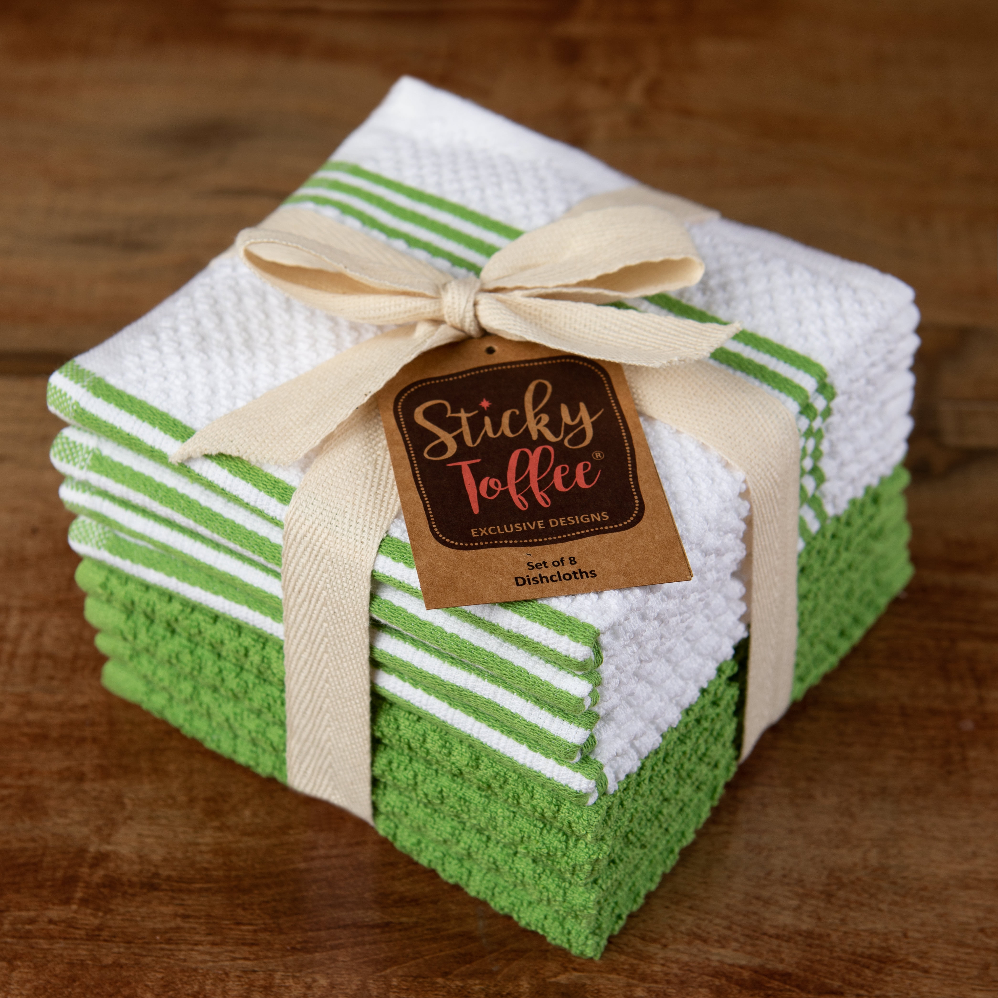 Sticky Toffee, 8 Pack, Cotton Terry Kitchen Dishcloth, Green
