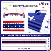 1Pcs 25 Ft Patriotic Bunting with 250 Stars, Red White Blue American Flag Banner for 4th of July, Independence Day, Memorial Day, Outdoor Indoor Door Porch Garden Decorations
