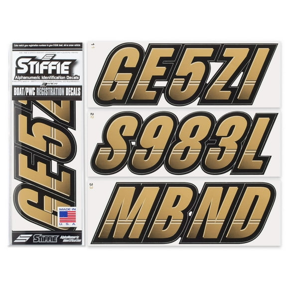 STIFFIE Techtron Tan/Black 3" Alpha-Numeric Identification Custom Kit Registration Numbers & Letters Marine Stickers Decals for Boats & Personal Watercraft PWC
