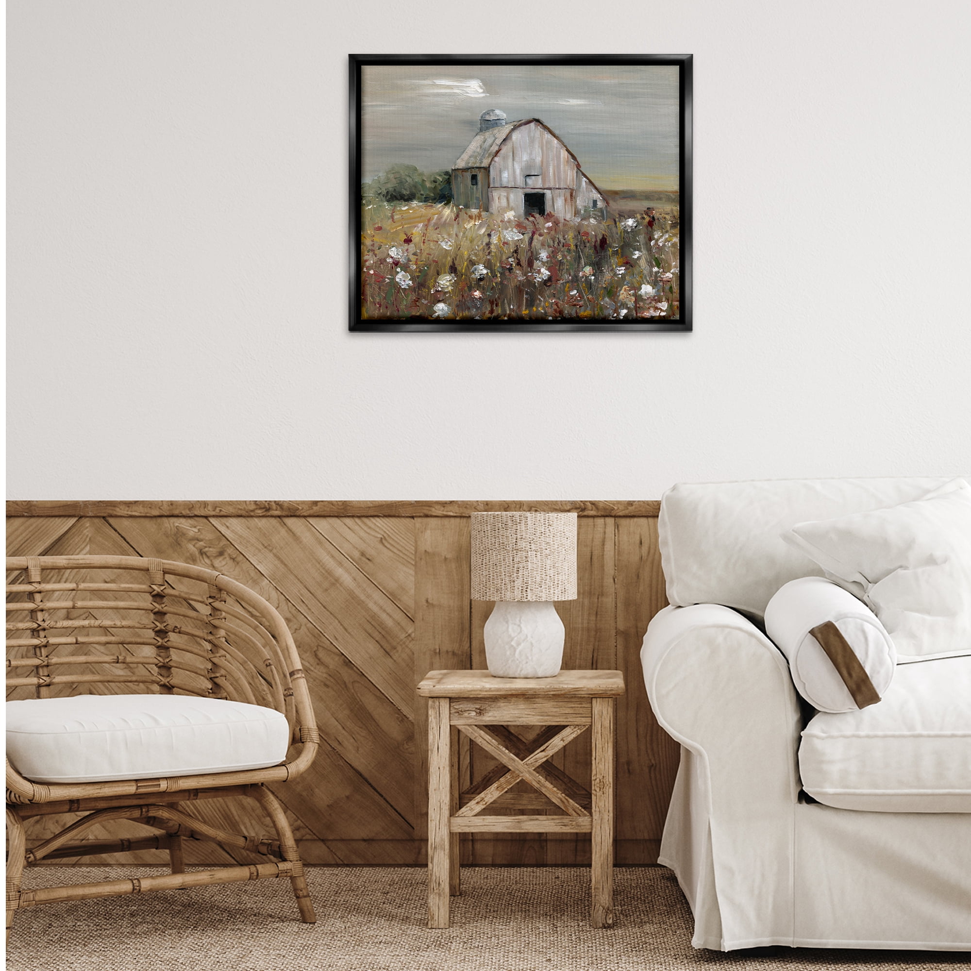 Stupell Industries Natural Farm Landscape Landscape & Nature Painting Black Floater Framed Canvas Art Print Wall Art, 31 x 25