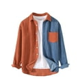 thumbnail image 2 of hotojiny Men's Corduroy Button down Shirts Stylish Colorblock Long Sleeve Shacket Jacket Casual Curved Hem Coat with Pockets, 2 of 7