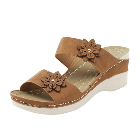 

TOYFUNNY Womens Boho Sandals Solid Color Wedge Floral Casual Slippers