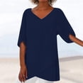 thumbnail image 1 of ICHUANYI Clearance Fashion Women Casual Short Sleeve V-Neck Cotton Irregular Tops Blouse(Navy, M) ICHUANYI WER2023081403710, 1 of 6