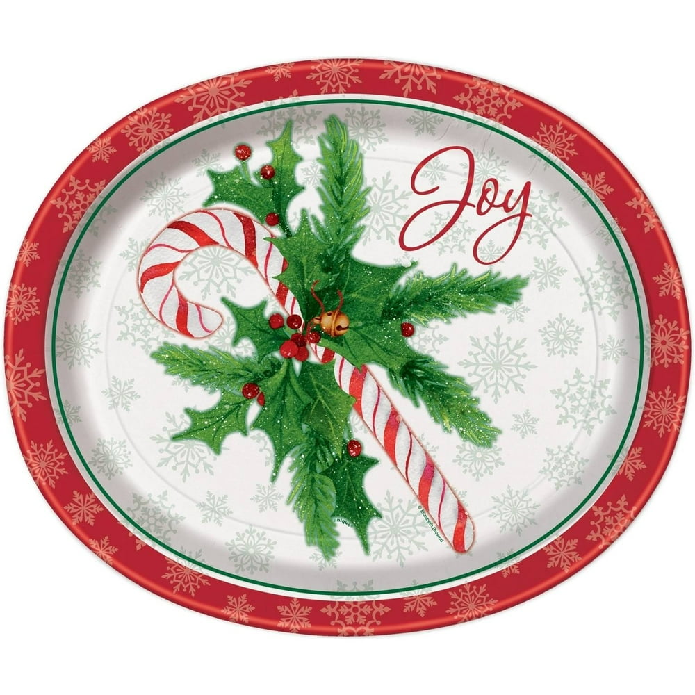 Candy Cane Christmas Oval Paper Plates, 12.25in, 8ct
