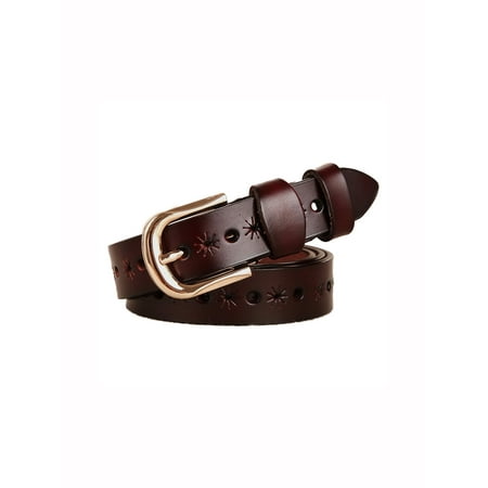 Unique Bargains Women's Alloy Pin Buckle Stars Hollow Classical Leather Belt Width 1