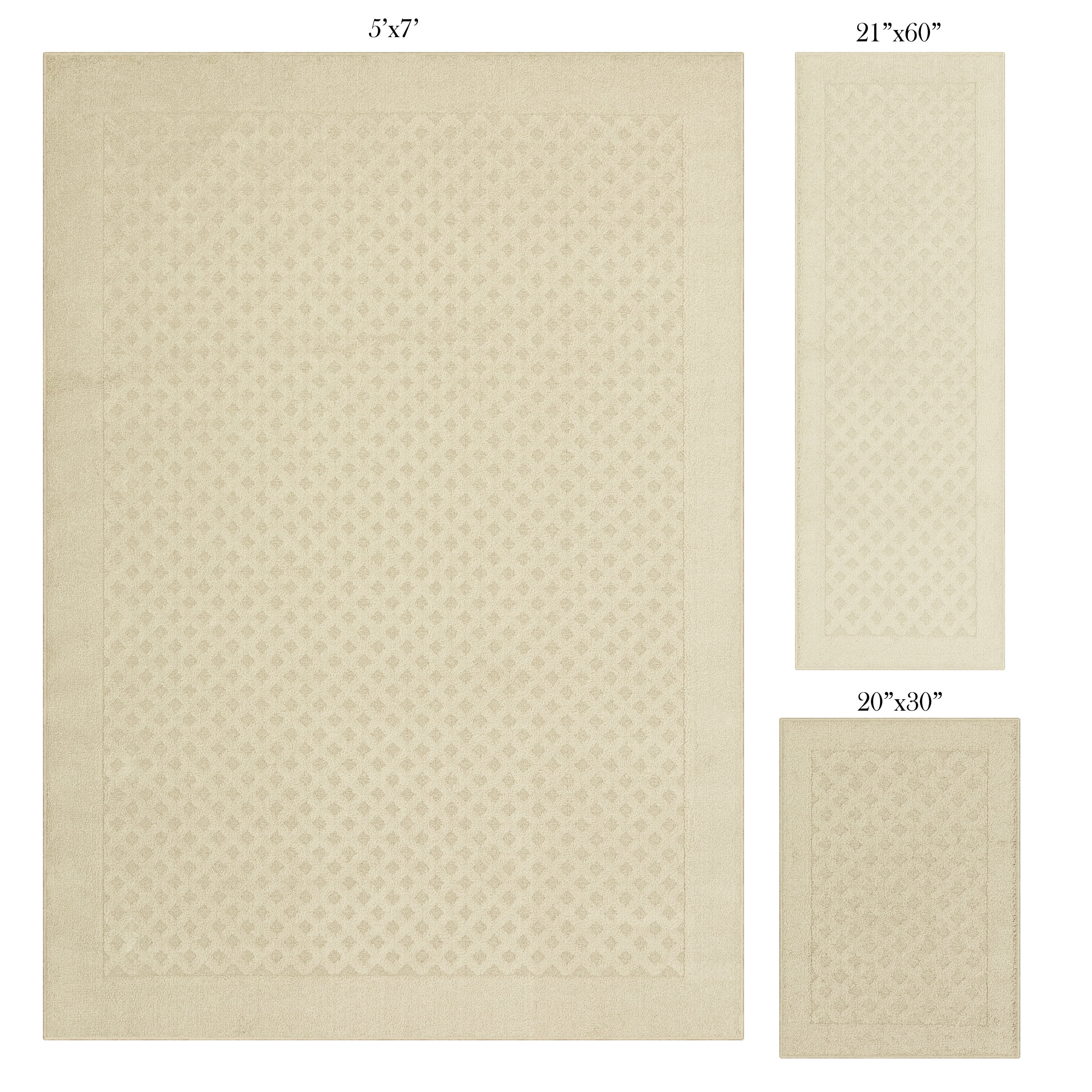 Mainstays Dylan Solid Diamond Olefin Beige Indoor Area Rug Set, 3 Piece