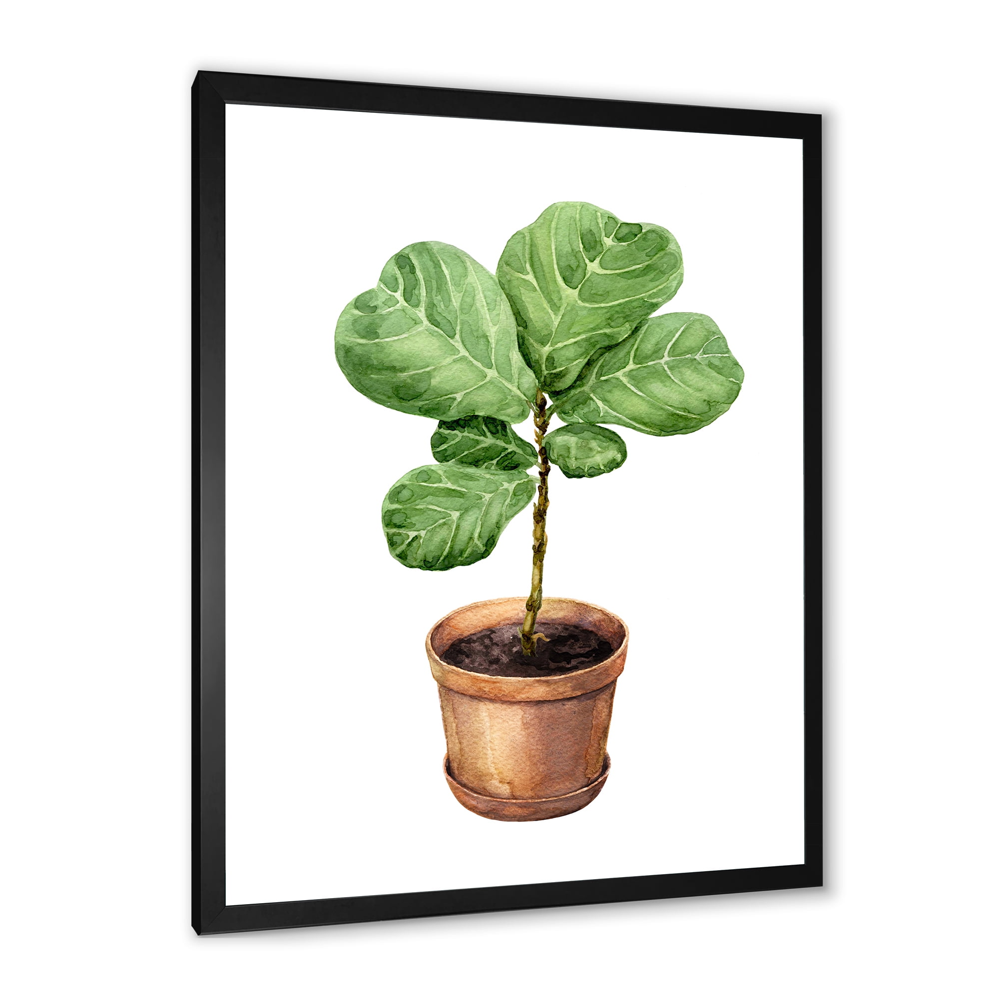 Designart 'Ficus Lyre Plant In Clay Flowerpot' Traditional Framed Art Print