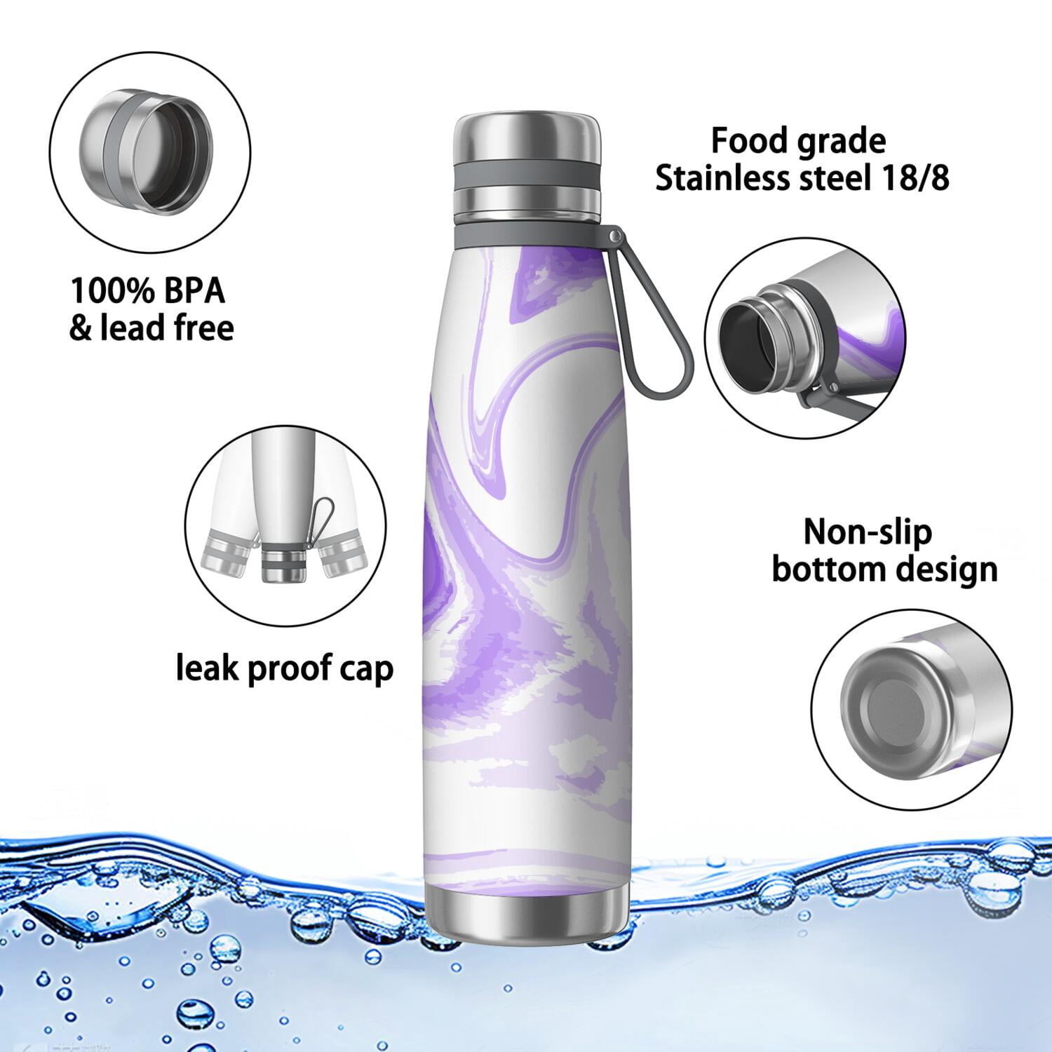 29oz Insulated Water Bottle with Tea Infuser, Stainless Steel Travel Mug, Liquid & Marble Print