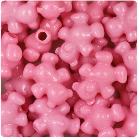 BeadTin Baby Pink Opaque 25mm Teddy Bear Pony Beads (24pcs)