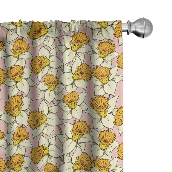 Ambesonne Yellow Flower Curtains, Flourish Nature, Pair of 28"x84", Pale Pink Yellow Cream