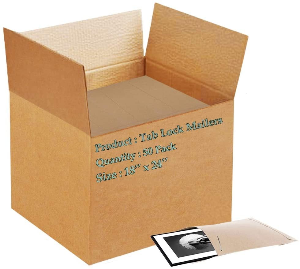 APQ Pack of 50 Tab Lock Mailers 18 x 24 Kraft Chipboard envelopes 18x24