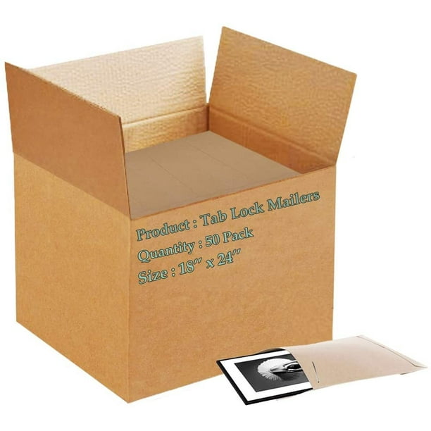 APQ Pack of 50 Tab Lock Mailers 18 x 24 Kraft Chipboard envelopes 18x24