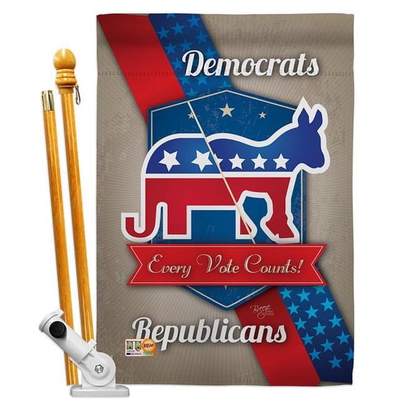 Breeze Decor BD-PA-HS-111069-IP-BO-D-US16-BD 28 x 40 in. Every Vote Counts Americana Patriotic Impressions Decorative Vertical Double Sided House Flag Set & Pole Bracket Hardware