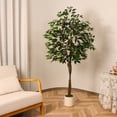 thumbnail image 4 of Ficus Artificial Tree 6ft Tall Fake Ficus Tree for Home Decor Indoor Faux Silk Ficus Plant Fake Floor Plant in White Imitation Ceramic Planter, 4 of 6