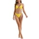 thumbnail image 2 of Conjunto de bikini de dos piezas con textura acanalada para mujeres INSPIRE CHIC, parte superior halter, parte inferior triangular con anillo en forma de corazón, trajes de baño en amarillo, 2 of 5