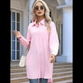 thumbnail image 4 of Vestido Camisero Informal para Mujer, Cuello en V, Botones, Larga, Holgado, Minivestido Rosa S, 4 of 8