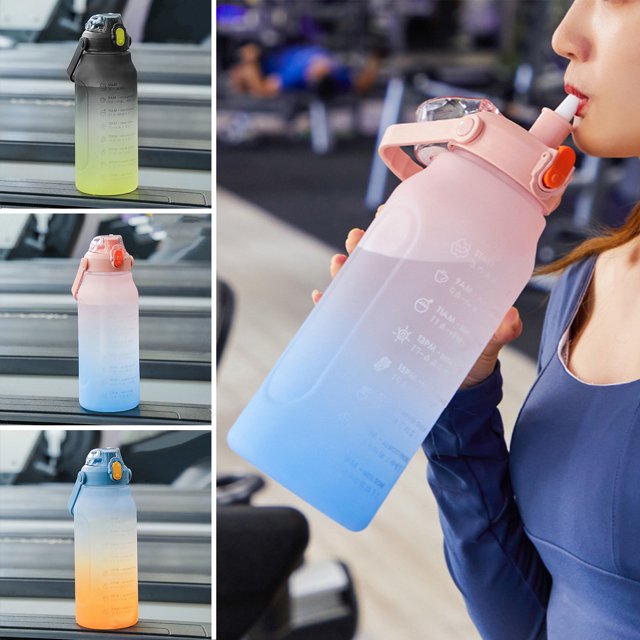 Homeer Sports Water Bottle Fitness Water Bottle Drinking Water Bottle Sports Water Bottle Large Capacity Gradient Color Leakproof Handle Outdoor Fitness Cup