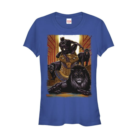 Junior's Marvel Black Panther Jungle Cats Graphic Tee Royal Blue Small