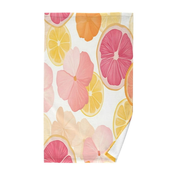Yayeee 100% Cotton Hand Towels for Bathroom 16" x 28" Soft Absorbent Kitchen Towel, Pink Floral Orange