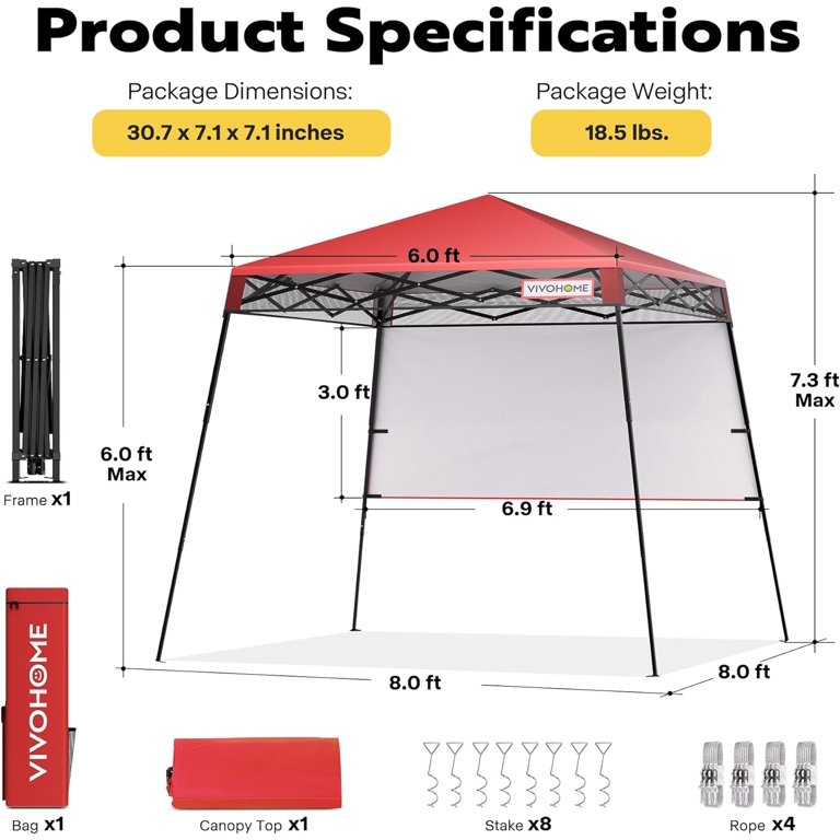 SPECSTAR 8'x8' Slant Leg Canopy Tent with Central Lock