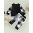 thumbnail image 4 of ZAXARRA Kid Boy Girl Shirt Pants Suit Long Sleeve Round Neck Checkerboard Tops Drawstring Jogger Pants, 4 of 8