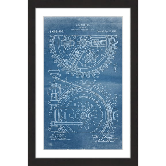 "Gears 1912 Blueprint" Framed Painting Print