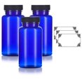 thumbnail image 1 of JUVITUS 5 oz Cobalt Blue Plastic PET Packer Bottles with Black Ribbed Lid (3 pack) + Labels, 1 of 4