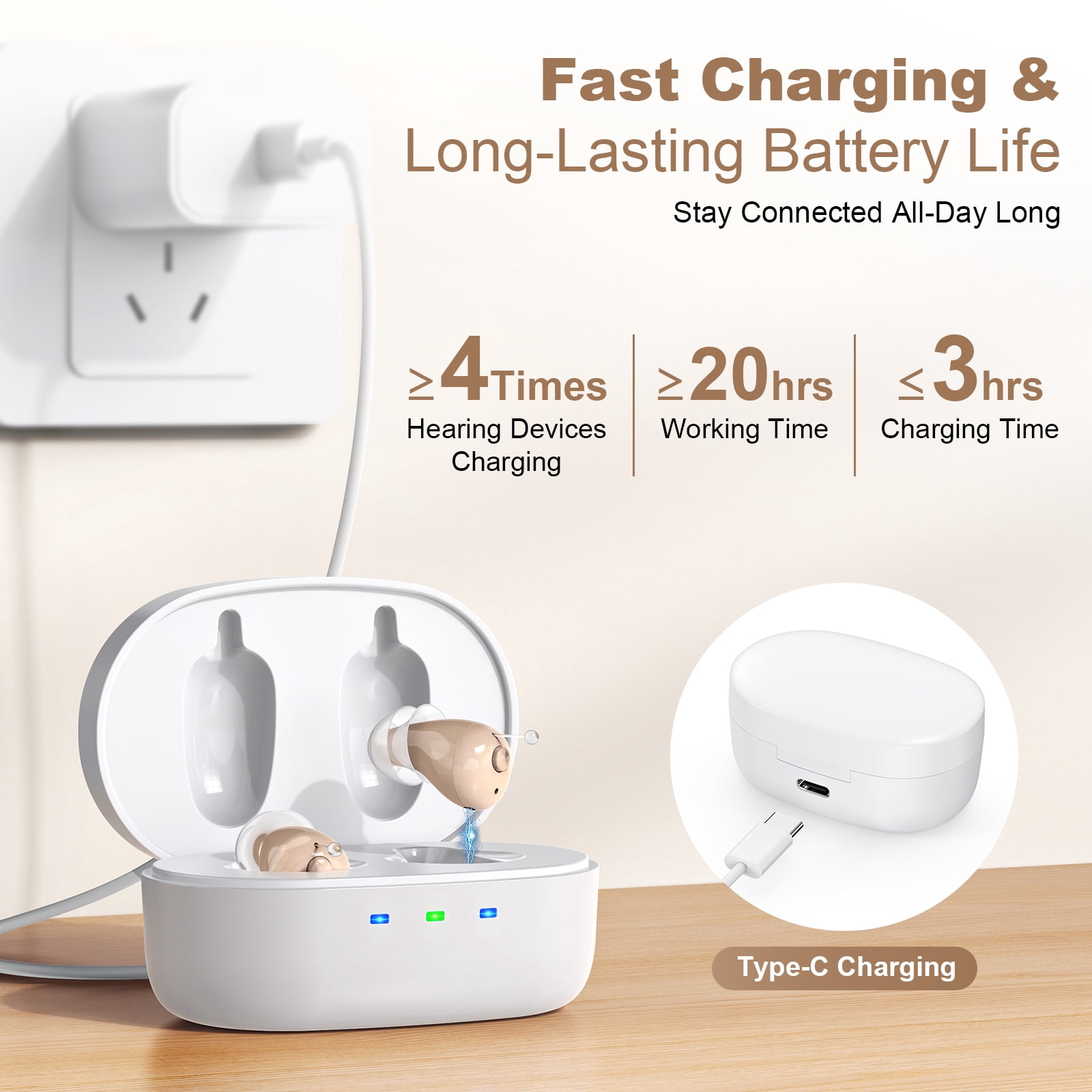 SUWU In-the-Ear Hearing Aids for Seniors, Digital 16 Channels Rechargeable Hearing Amplifier,Brown