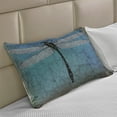 thumbnail image 2 of Dragonfly Knitted Quilt Pillowcover, Grunge Vintage Old Backdrop and Dragonfly Bug Ombre Image, Standard King Size Pillow Cover for Bedroom, 30" x 20", Turquoise Dark Blue, by Ambesonne, 2 of 2