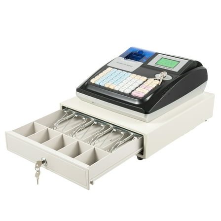 Wildnix Cash Drawer with 4 Bill Compartments, 5 Coin Slots, Automatic Pop-up Function, Employee and Customer Displays for Efficient Cash Management